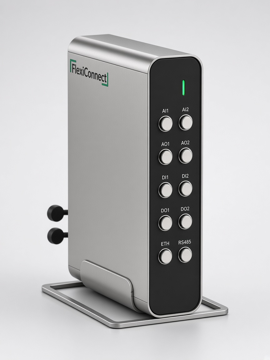 FlexiConnect satin stainless controller with black front panel, concept visualization
